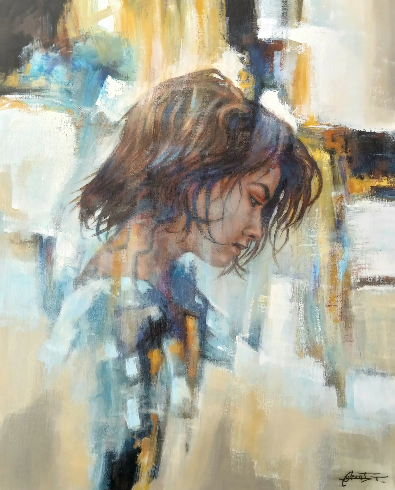 AF11, peinture acrylique contemporaine, figure de profil peinte par Thierry Dupont dans le Vignoble nantais