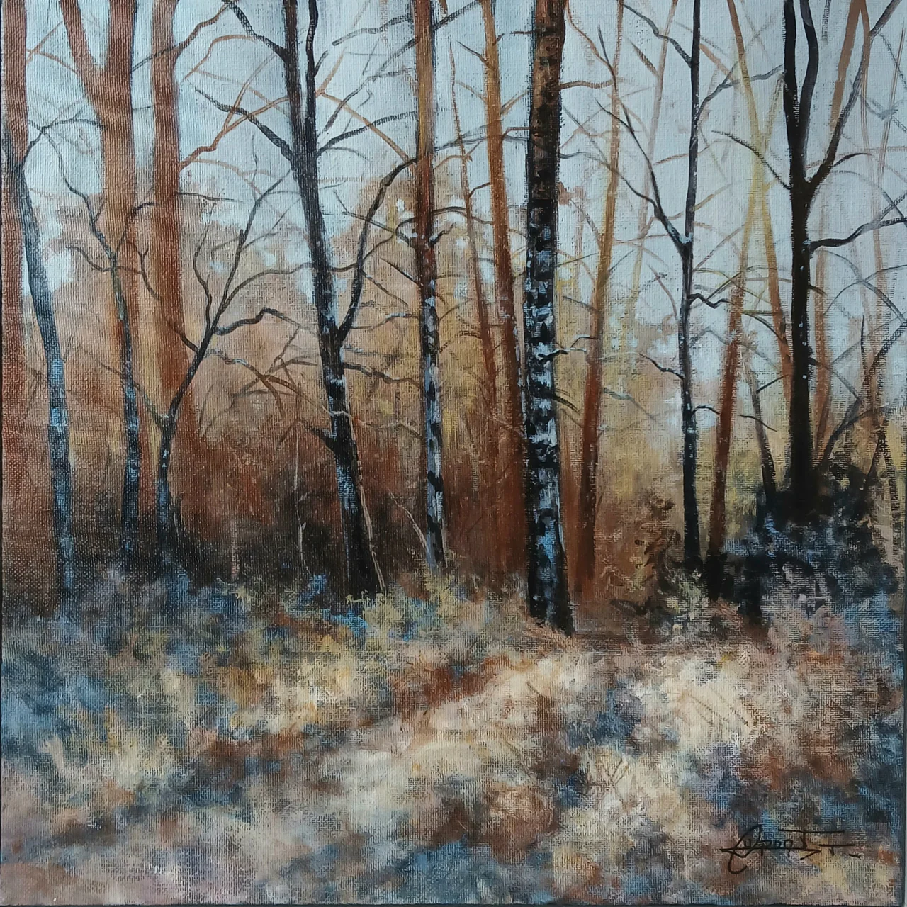 F3, peinture acrylique contemporaine, forêt contemporaine peinte par Thierry Dupont dans le Vignoble nantais