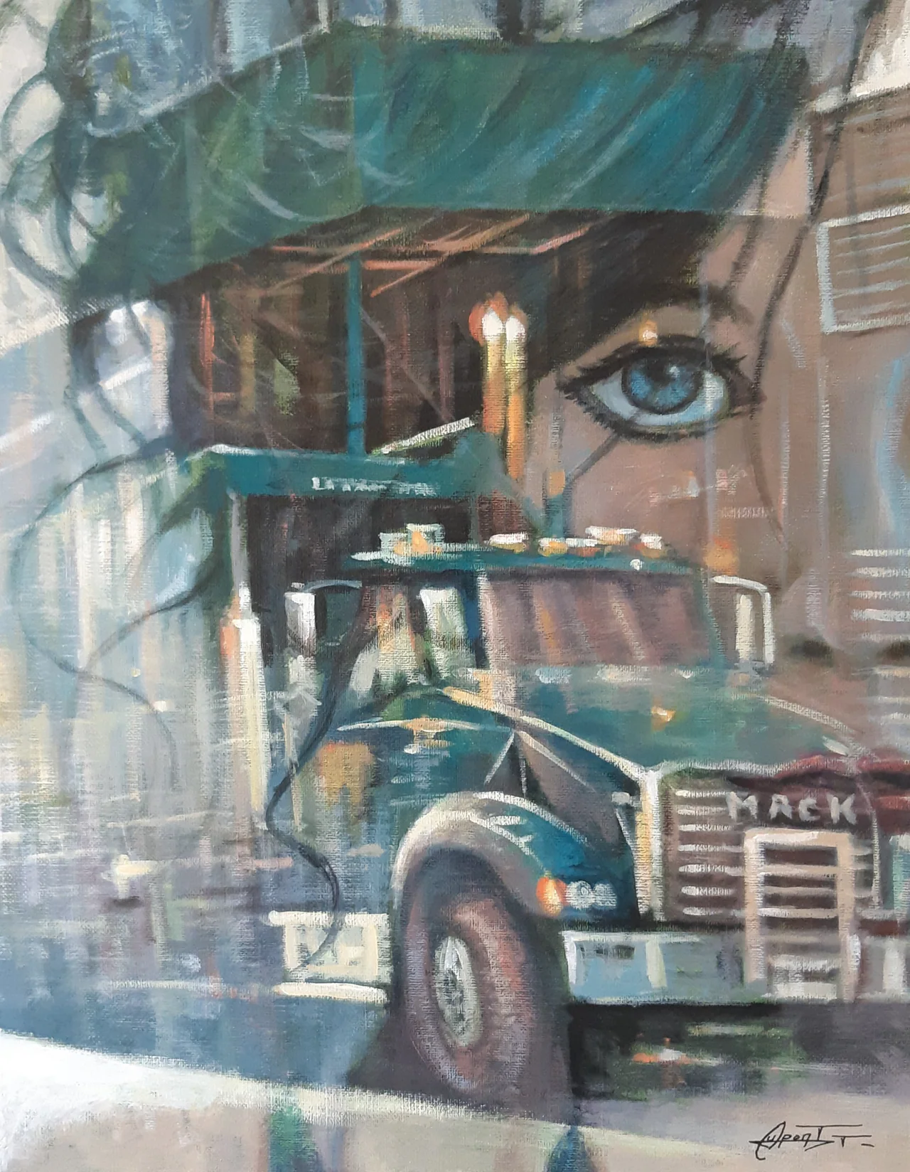 Mack RU1, peinture acrylique contemporaine, mécanique et portrait peints par Thierry Dupont en Loire-Atlantique