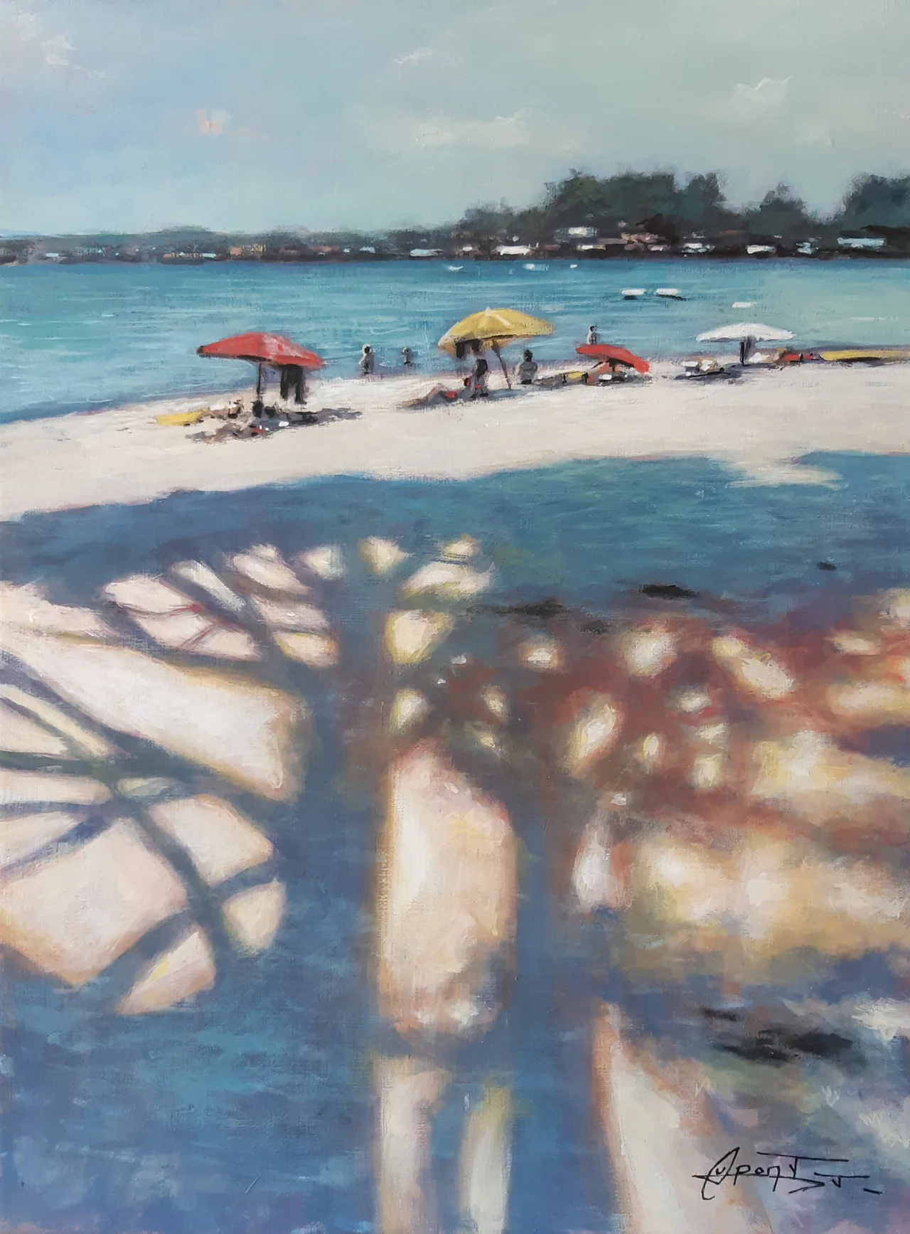 P53, peinture acrylique contemporaine, plage atlantique peinte par Thierry Dupont près de Clisson