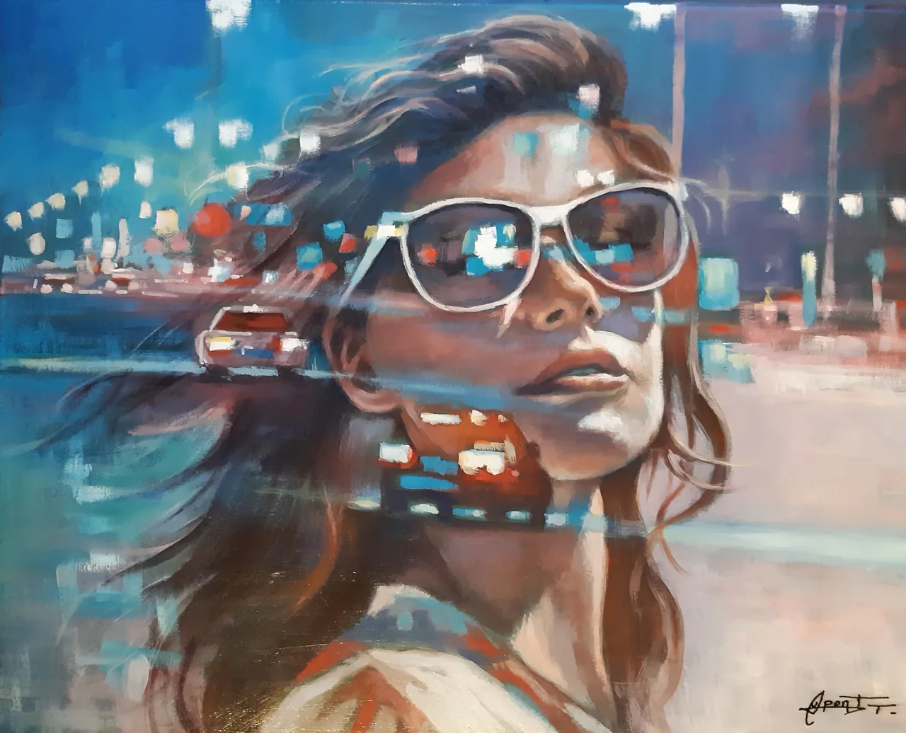 RT18, peinture acrylique contemporaine, portrait et lumières urbaines par Thierry Dupont près de Clisson